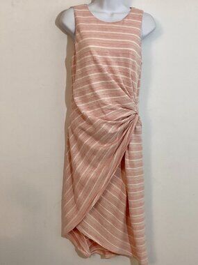 Wrap Dress Small SlipOn Midi Pink Cotton Blend Sleeveless Feminine Slim Fit NWT